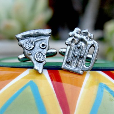 pizza and beer cufflinks